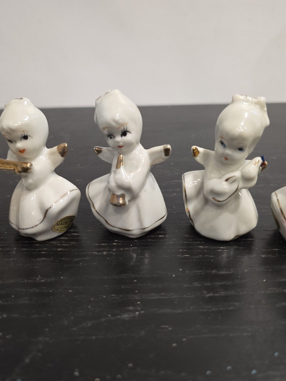 White Porcelain Angel Figurine with Gold Accents - Set of 3